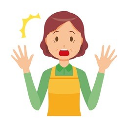 a middle-aged housewife wearing an apron is surprised