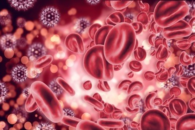 virus infected blood cells.3d illustration