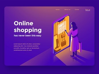 sale, consumerism and people concept. young woman shop online using smartphone. landing page template. 3d vector isometric illustration.