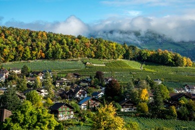 amazing dream like swiss alpine mountain landscape in spiez  of switzerland.