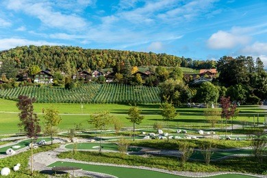 amazing dream like swiss alpine mountain landscape in spiez  of switzerland.