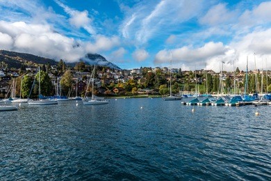 amazing dream like swiss alpine mountain landscape in spiez  of switzerland.