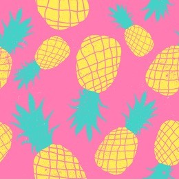 vector seamless pineapple fruit crazy colors pattern. very bright colorful cute cartoon background wallpaper, fabric . childish style, abstract pop art on pink. grunge texture trendy style.