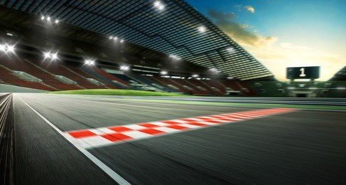 evening scene asphalt international race track with starting or 