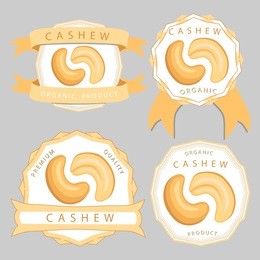 abstract graphic illustration logo whole ripe brown cashew nut, cut sliced, product hazel background. nut cashew pattern consisting of tag label, food peeled half nutlet, nutshell. eating cashews nuts