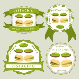 abstract graphic illustration logo whole ripe green pistachio nut,cut sliced,product background. nut pistachio pattern consisting of tag label, food peeled half nutlet,nutshell. eating pistachios nuts
