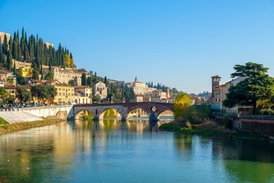 city of verona with adige river at sunny day. italy.