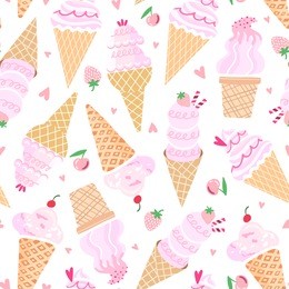 vector pink ice cream seamless pattern