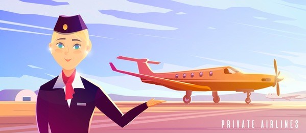 perfect vector illustration on the theme of travel by airplane, private airlines, transportation. a stewardess.