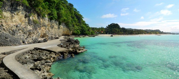view a tropical white beach and ocean, philippines, boracay, road from the white beach to diniwid beach