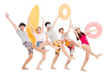 happy young group enjoy summer vacation concept