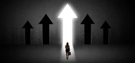 young woman with back choosing the best way