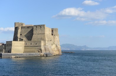 castel dell'ovo, or egg castle middle aged fortress in the bay of naples, italy