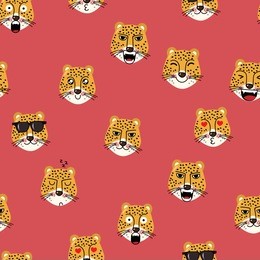 leopard tiger character seamless pattern and background.