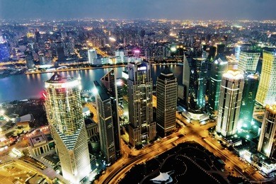 aerial view of shanghai at night from jinmao building
