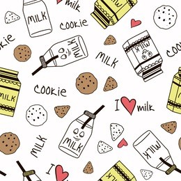 seamless pattern with cute milk bottle character and cookies. creative vector childish background for fabric, textile, wrapping paper and another