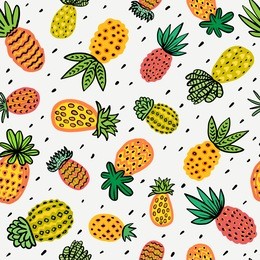 seamless sunny pineapple pattern. decorative pinapple with different textures in warm colors. exotic fruits background for fashion print textile fabric covers wallpapers wrap. vector summer background