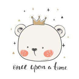 cute bear with crown.cartoon hand drawn vector illustration. can be used for baby t-shirt print, fashion print design, kids wear, baby shower celebration greeting and invitation card.