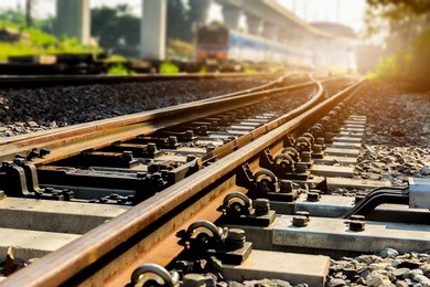 closup railroad with sunlight. industrial outdoor landscape with railway station,traveling and transportation concept.thailand