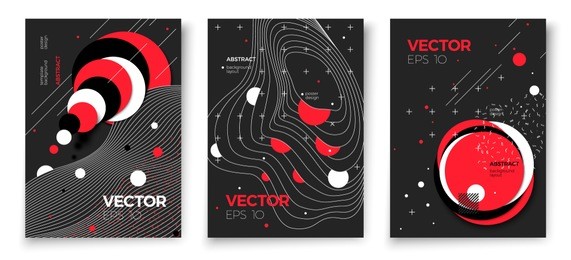 vector new memphis style poster templates, black modern background with geometric shapes and place for your text.