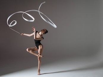 young gymnast woman stretching and training