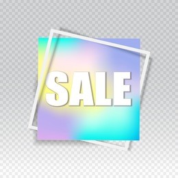 sale square banner. holographic design template. summer sale sticker. vector illustration.