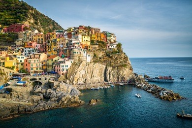 manarola village, cinque terre coast of italy. manarola is a beautiful small town in the province of la spezia, liguria, north of italy and one of the five cinque terre travel attractions to tourists.
