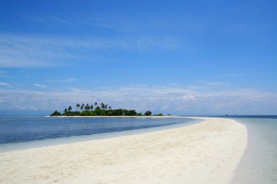 the moon shape curved beach of pontod island is the tourist destination located near panglao island, bohol, the philippines