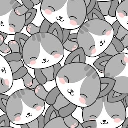 cute cats seamless pattern, cartoon animals background, vector illustration
