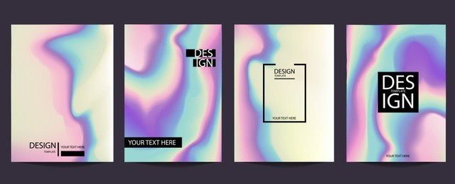 set of vivid  golographic gradient backgrounds. creative layouts 80s - 90s, trendy colorful texture in pastel / neon color design with gradient mesh. abstract design template for web and print.