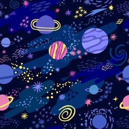 vector space seamless pattern with star and planet