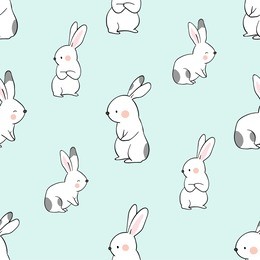 vector illustration seamless pattern background design cute rabbit and flower on sweet pastel.doodle cartoon style.