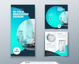 bi fold brochure design. teal, orange corporate business template for bi fold flyer. layout with modern circle photo and abstract background. creative concept two folded flyer or brochure.