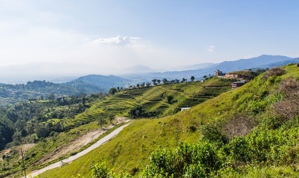 panorama of the himalayas from the viewpoint in the village of nagarkot