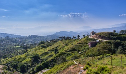 panorama of the himalayas from the viewpoint in the village of nagarkot