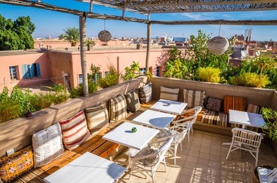 traditional interior of cafe in marrakesh, morocco