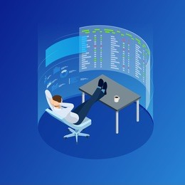 isometric businessman trading stocks