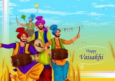 happy vaisakhi punjabi religious holiday background for new year festival of punjab india in vector