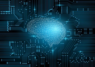an artificial intelligence brain with circuit board is on learning process. futuristic design concept. abstract digital and technology background. vector illustration.