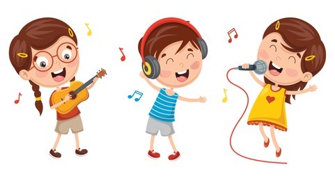 vector illustration of kids making art performance