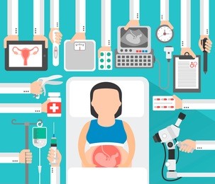 medical flat gynecology,pregnancy with female patient,pregnant woman.vector illustration