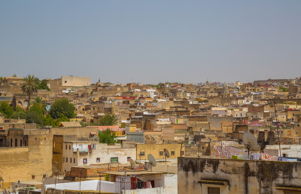 buildings of the medina of fes behind the fortress wall, morocco, north africa