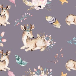 cute family baby raccon, deer and bunny. animal nursery giraffe, and bear isolated illustration. watercolor boho raccon drawing nursery seamless pattern. kids background, nursery print design