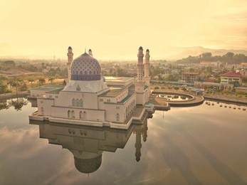 sky view of masjid bandaraya likas kota kinabalu sabah, malaysia
