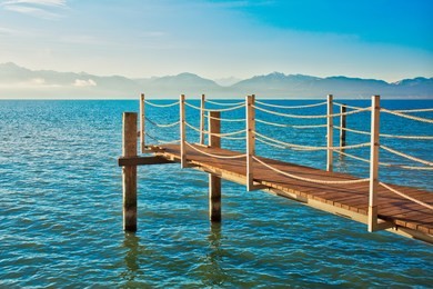 sunny morning on the shore of lake geneva