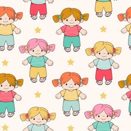 seamless pattern with dolls.  hand-drawn  illustration.