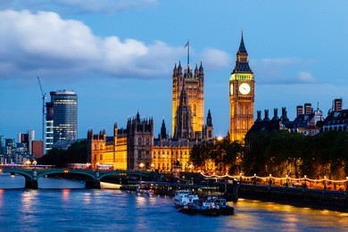 big ben and westminster bridge in the evening, london, united kingdom