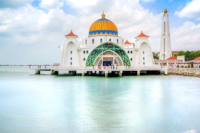 malacca straits mosque, a mosque located on the man-made malacca island near malacca town, malaysia