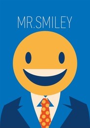 businessman with a smiley face instead of his head
