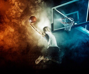 basketball player in action in gym